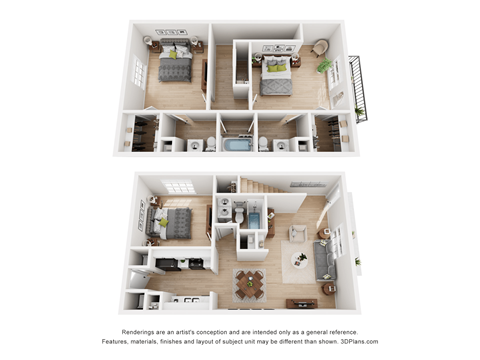 a stylized floor plan of a 1 bedroom apartment